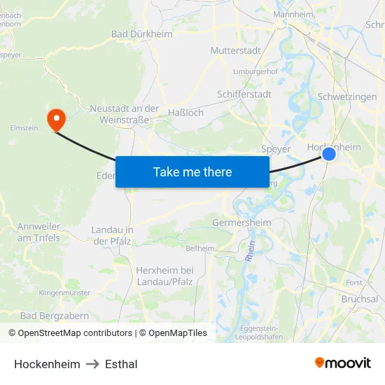 Hockenheim to Esthal map
