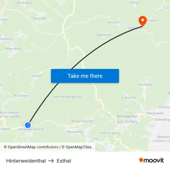 Hinterweidenthal to Esthal map