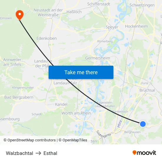 Walzbachtal to Esthal map