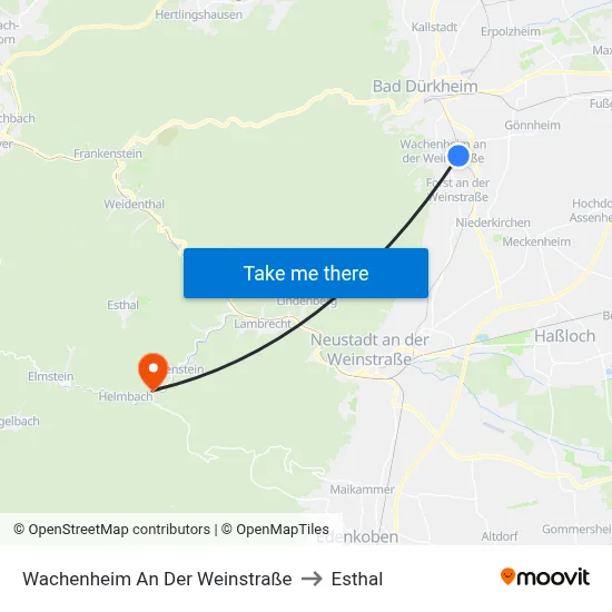 Wachenheim An Der Weinstraße to Esthal map