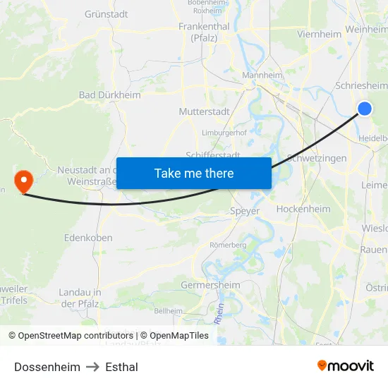 Dossenheim to Esthal map