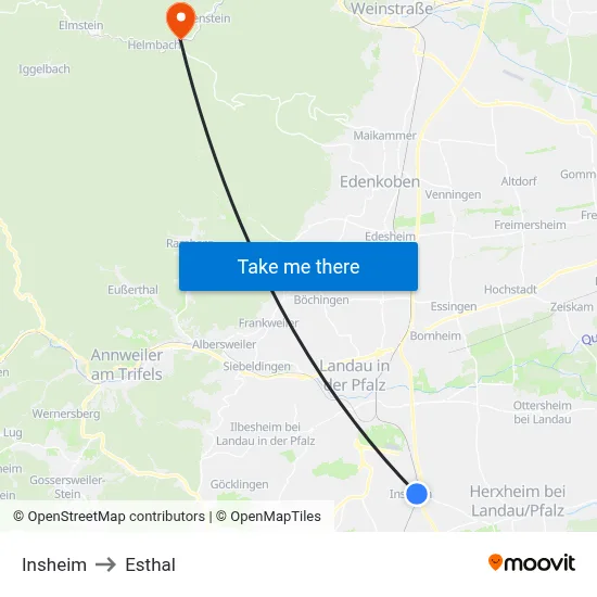 Insheim to Esthal map