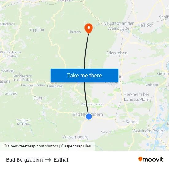 Bad Bergzabern to Esthal map