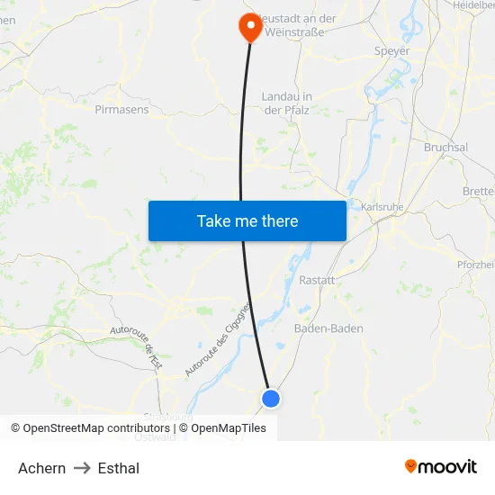 Achern to Esthal map