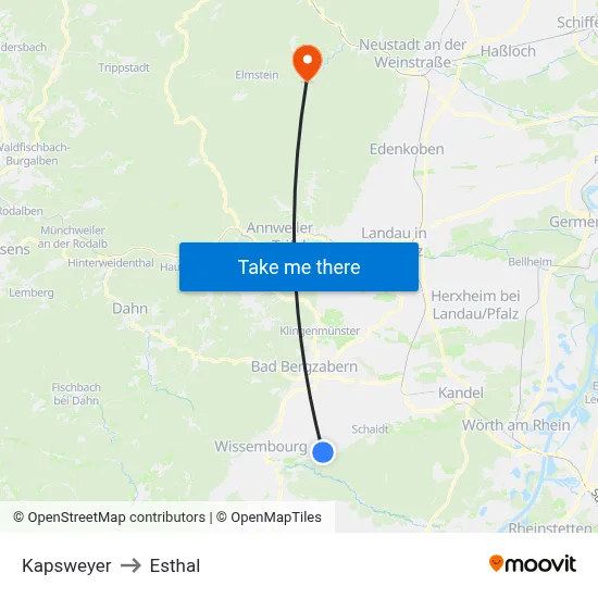 Kapsweyer to Esthal map