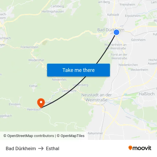 Bad Dürkheim to Esthal map