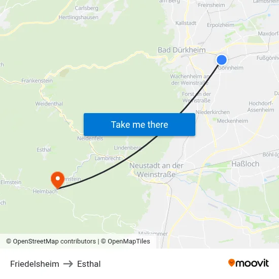 Friedelsheim to Esthal map
