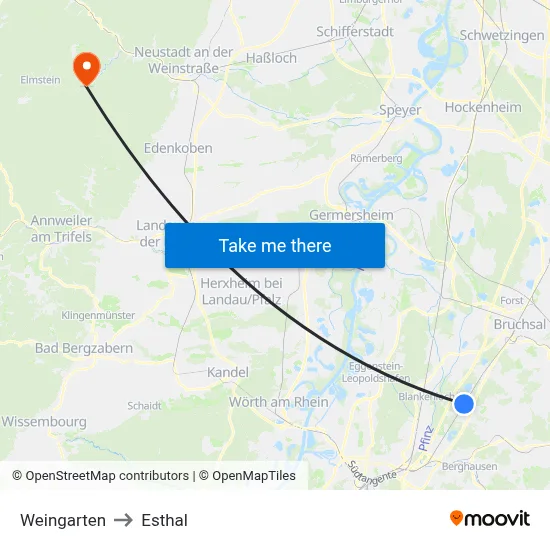 Weingarten to Esthal map