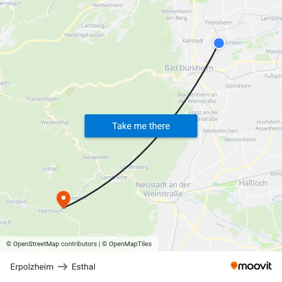 Erpolzheim to Esthal map