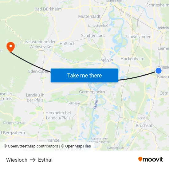 Wiesloch to Esthal map