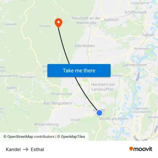Kandel to Esthal map