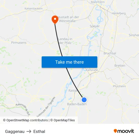 Gaggenau to Esthal map