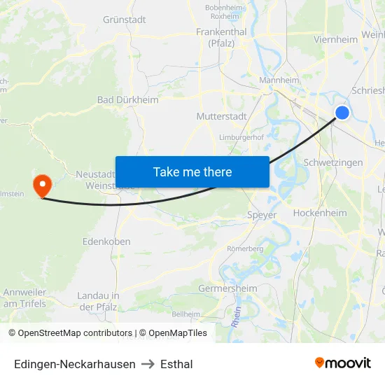 Edingen-Neckarhausen to Esthal map