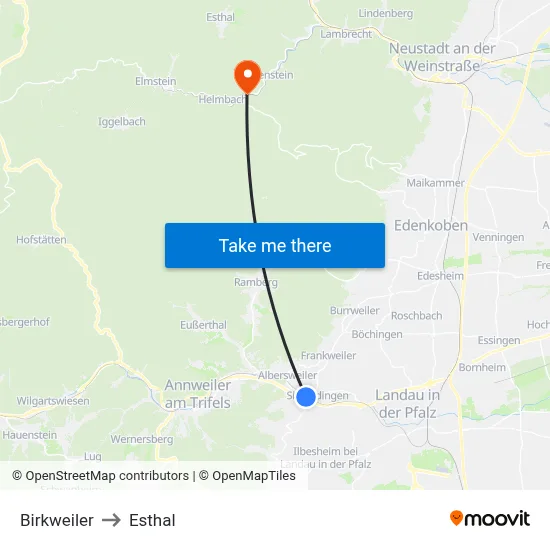 Birkweiler to Esthal map