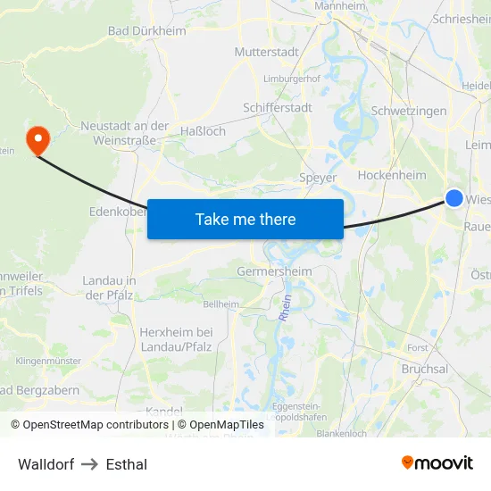 Walldorf to Esthal map