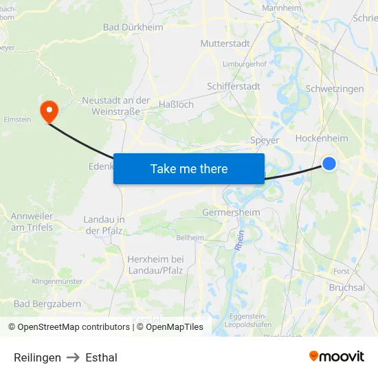 Reilingen to Esthal map