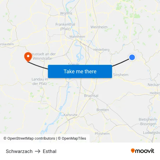Schwarzach to Esthal map