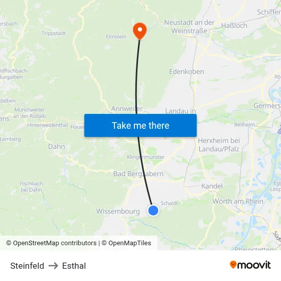 Steinfeld to Esthal map