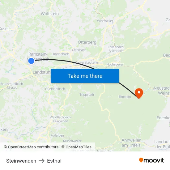 Steinwenden to Esthal map