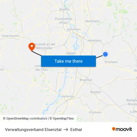 Verwaltungsverband Elsenztal to Esthal map