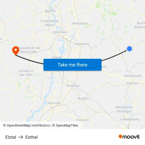 Elztal to Esthal map