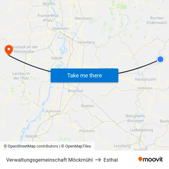 Verwaltungsgemeinschaft Möckmühl to Esthal map
