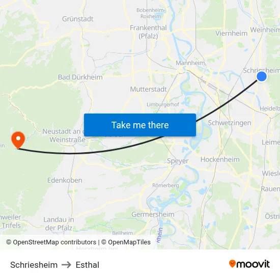 Schriesheim to Esthal map