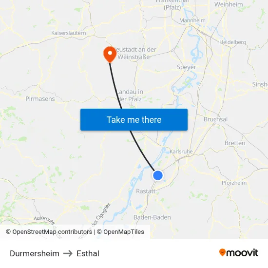 Durmersheim to Esthal map