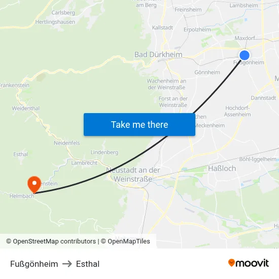 Fußgönheim to Esthal map