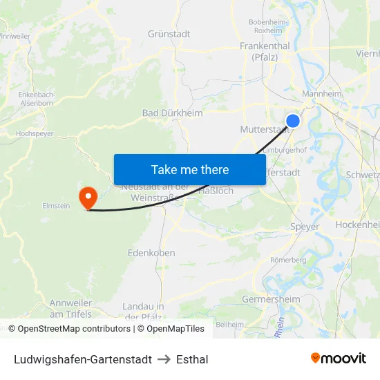 Ludwigshafen-Gartenstadt to Esthal map