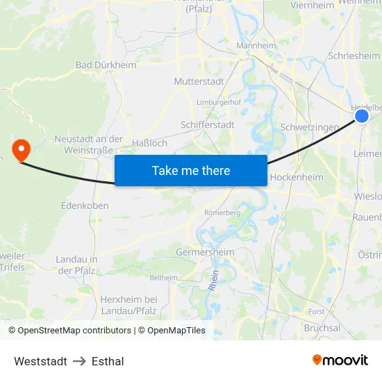 Weststadt to Esthal map