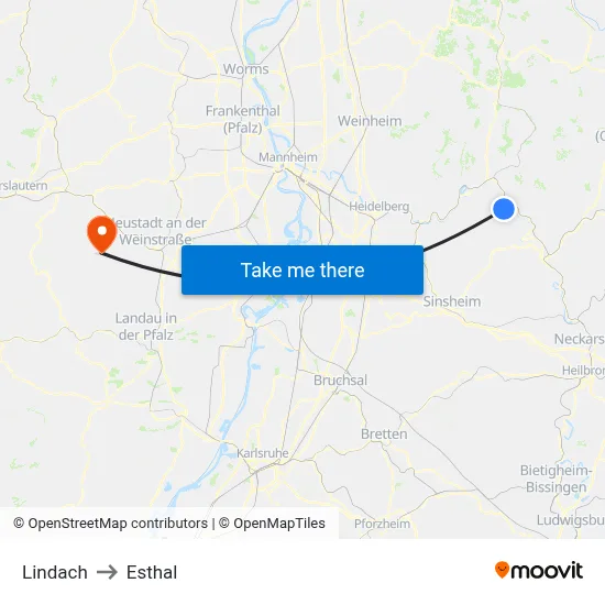 Lindach to Esthal map