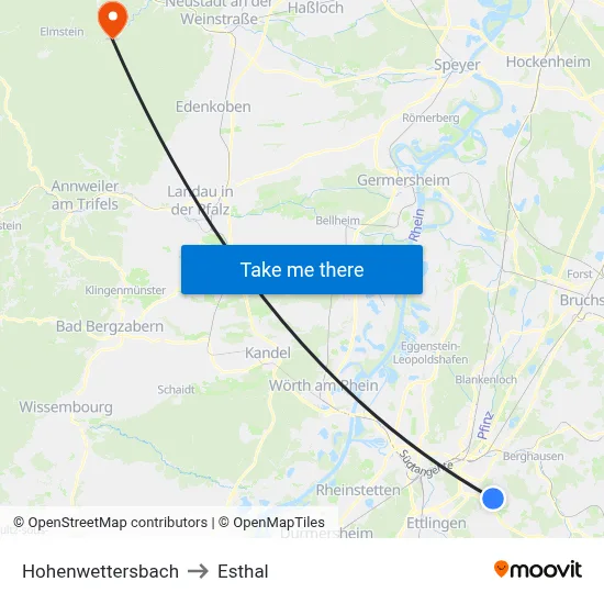 Hohenwettersbach to Esthal map