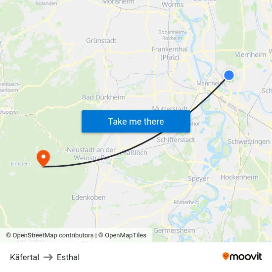 Käfertal to Esthal map