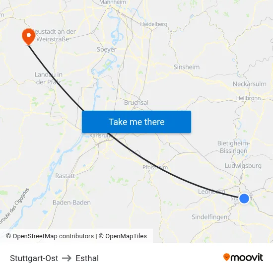 Stuttgart-Ost to Esthal map