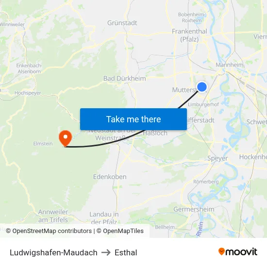 Ludwigshafen-Maudach to Esthal map