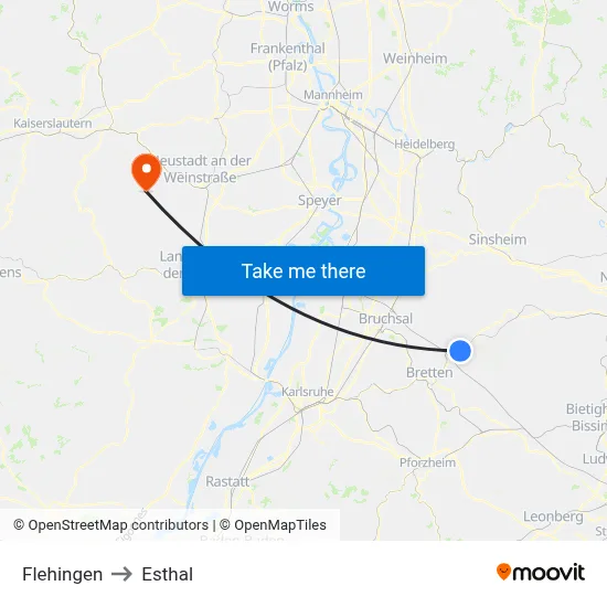 Flehingen to Esthal map