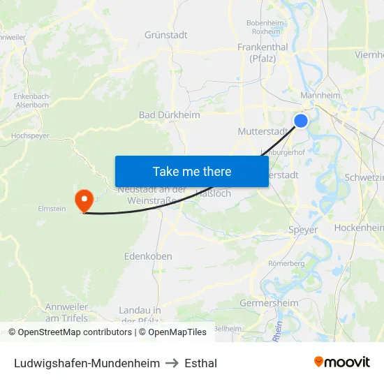 Ludwigshafen-Mundenheim to Esthal map