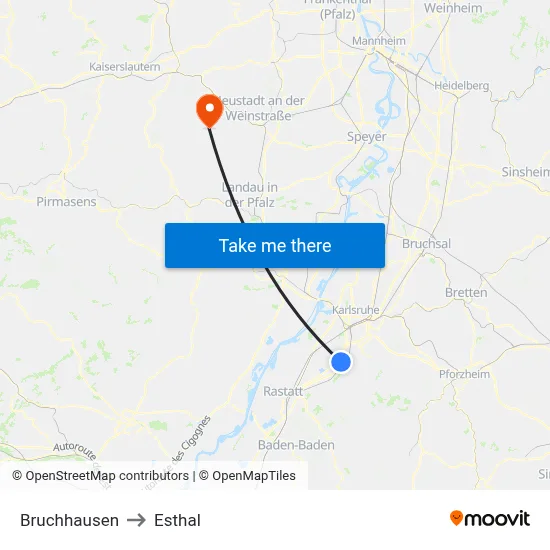 Bruchhausen to Esthal map