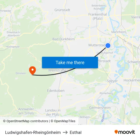 Ludwigshafen-Rheingönheim to Esthal map