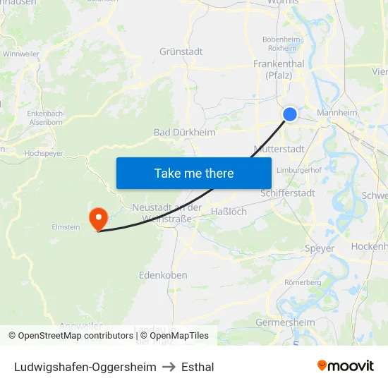Ludwigshafen-Oggersheim to Esthal map