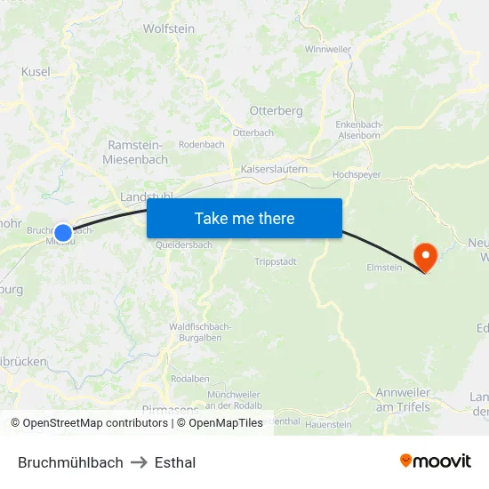 Bruchmühlbach to Esthal map