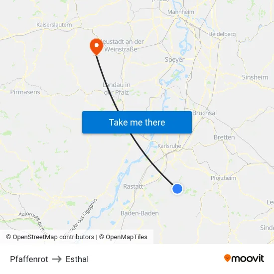 Pfaffenrot to Esthal map