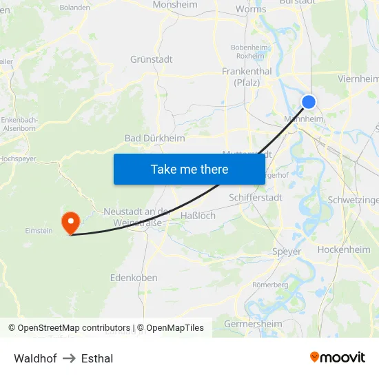 Waldhof to Esthal map