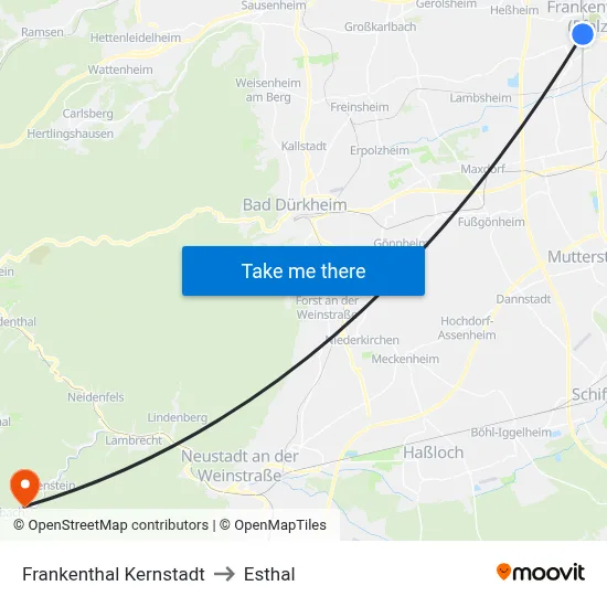 Frankenthal Kernstadt to Esthal map