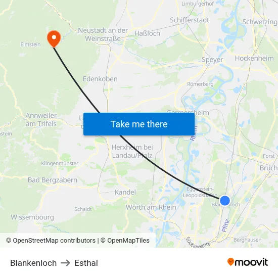 Blankenloch to Esthal map
