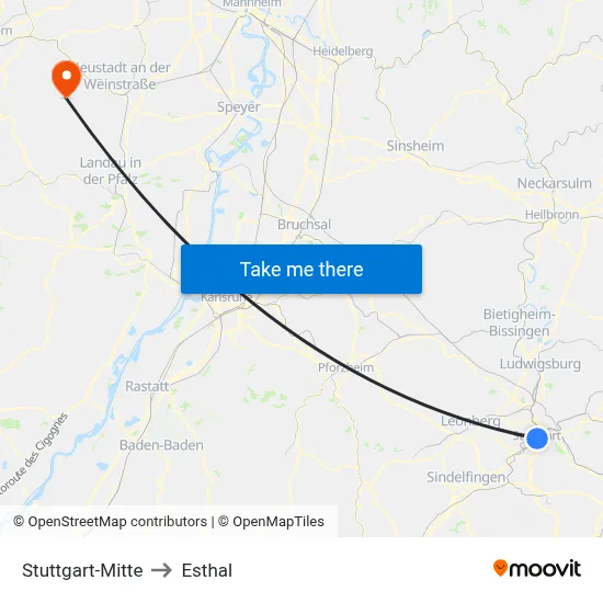 Stuttgart-Mitte to Esthal map