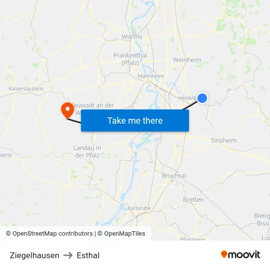 Ziegelhausen to Esthal map