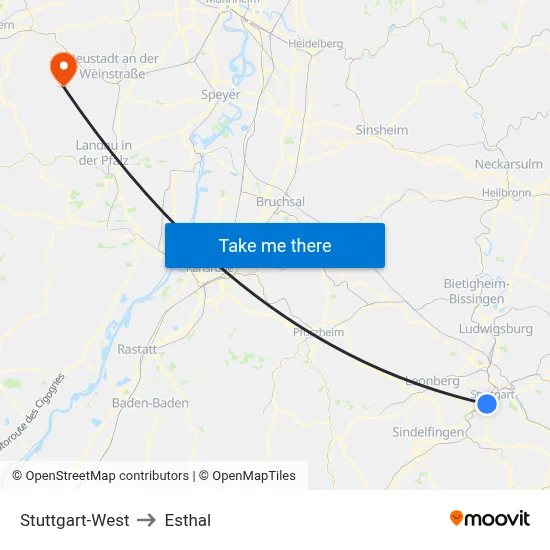 Stuttgart-West to Esthal map