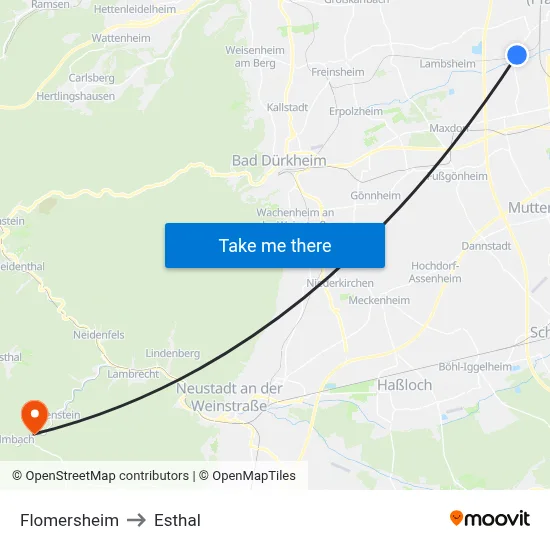 Flomersheim to Esthal map